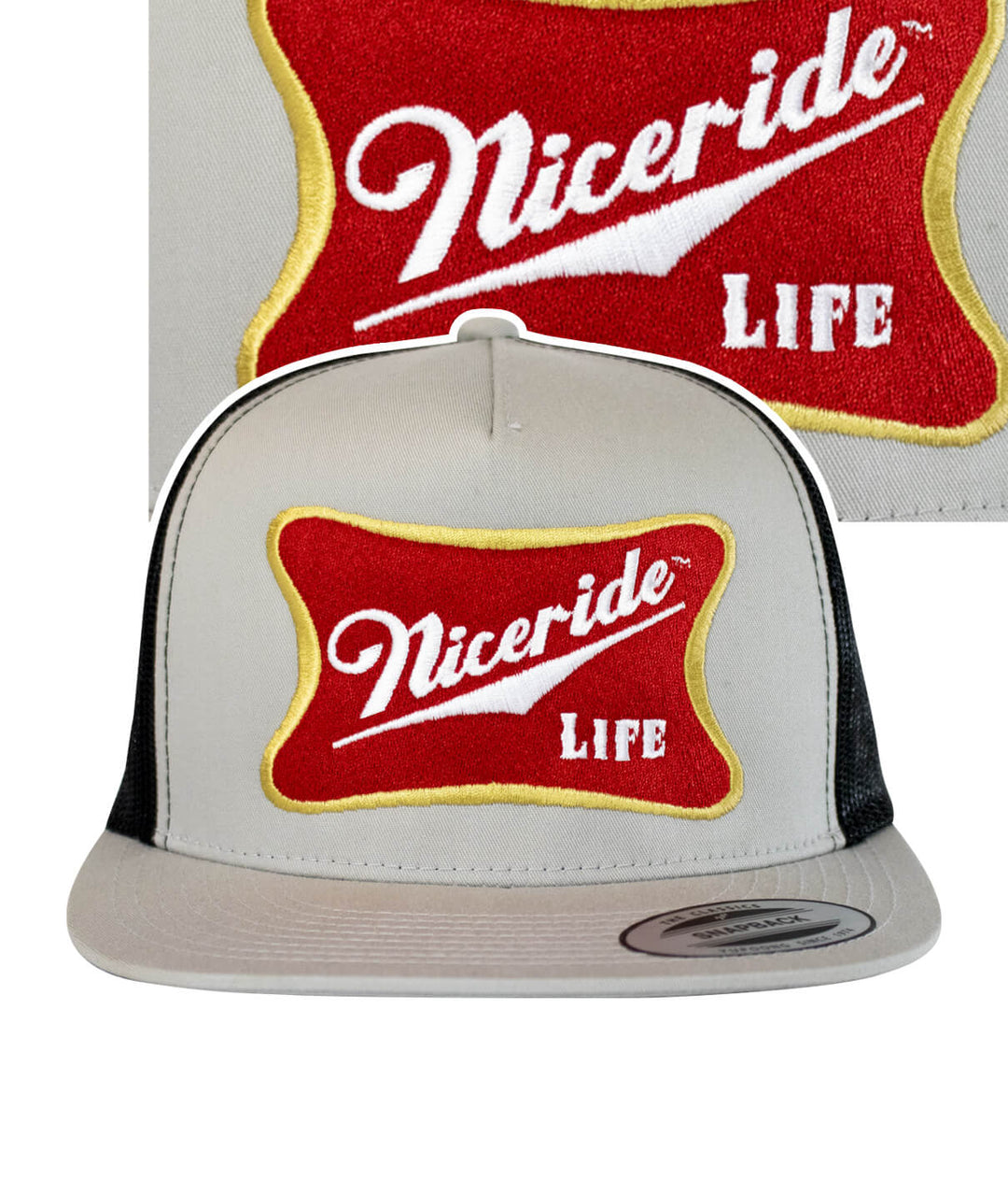 Biscuit Trucker Hat with NICERIDE logo embroidery, a stylish hat ideal for casual wear.
