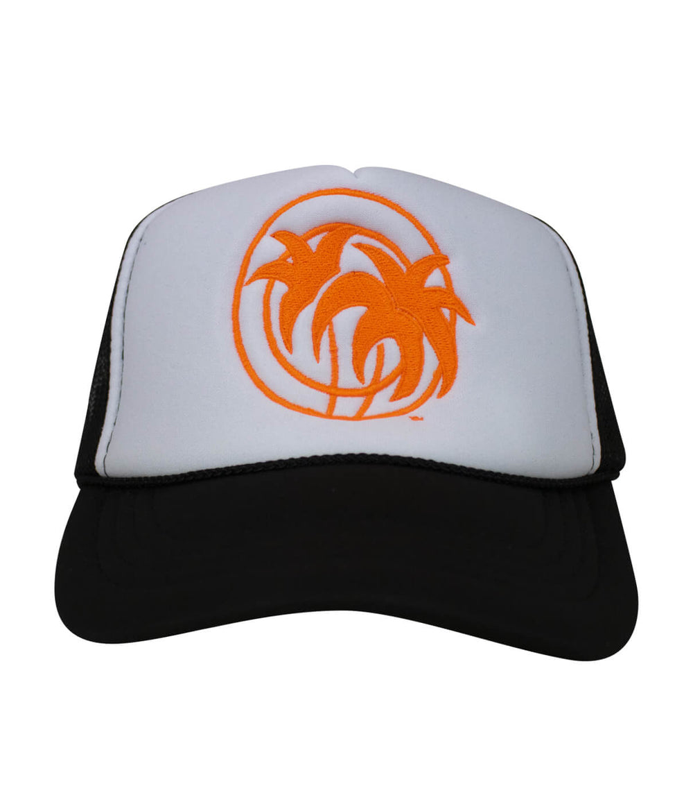 Youth Foam Trucker Hat with NICERIDE's Hot Foam logo in orange on front and black mesh sides.
