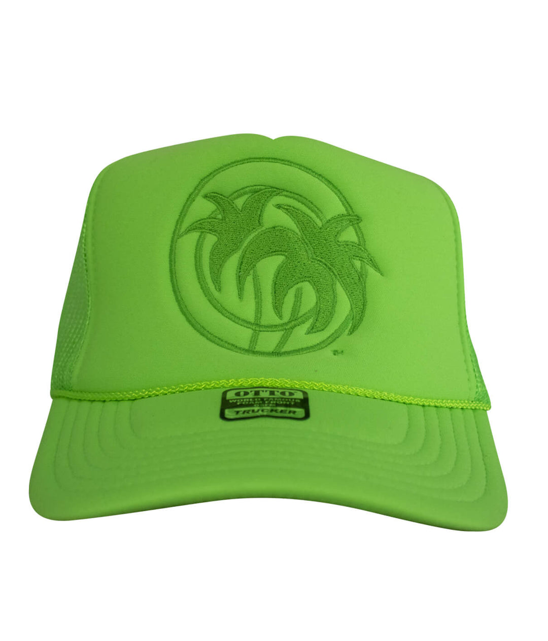 Hot Foam Foam Trucker Hat in neon green with embroidered logo, perfect for summer outdoor activities.
