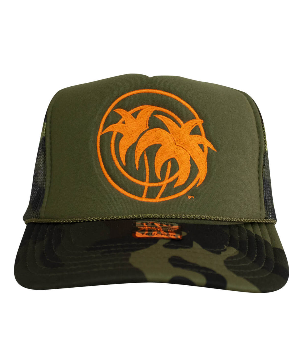 Hot Foam hat in olive green and camo, featuring NICERIDE logo embroidered on the front and Classic Pill logo on the side.