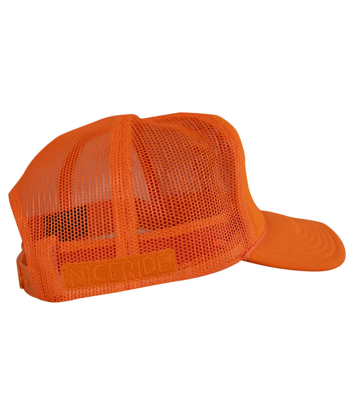 Hot Foam Foam Trucker Hat in orange, featuring mesh design and NICERIDE logo, perfect for stylish sun protection, hat.