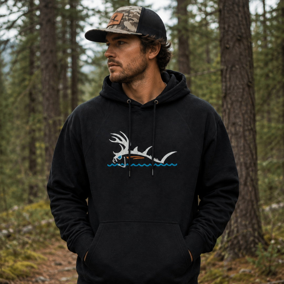 NICERIDE “Buck-Eye Surface” Black Pullover Hoodie – Unisex Hunting &amp; Fishing Outdoor Sweatshirt