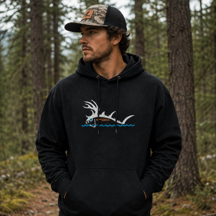NICERIDE “Buck-Eye Surface” Black Pullover Hoodie – Unisex Hunting &amp; Fishing Outdoor Sweatshirt