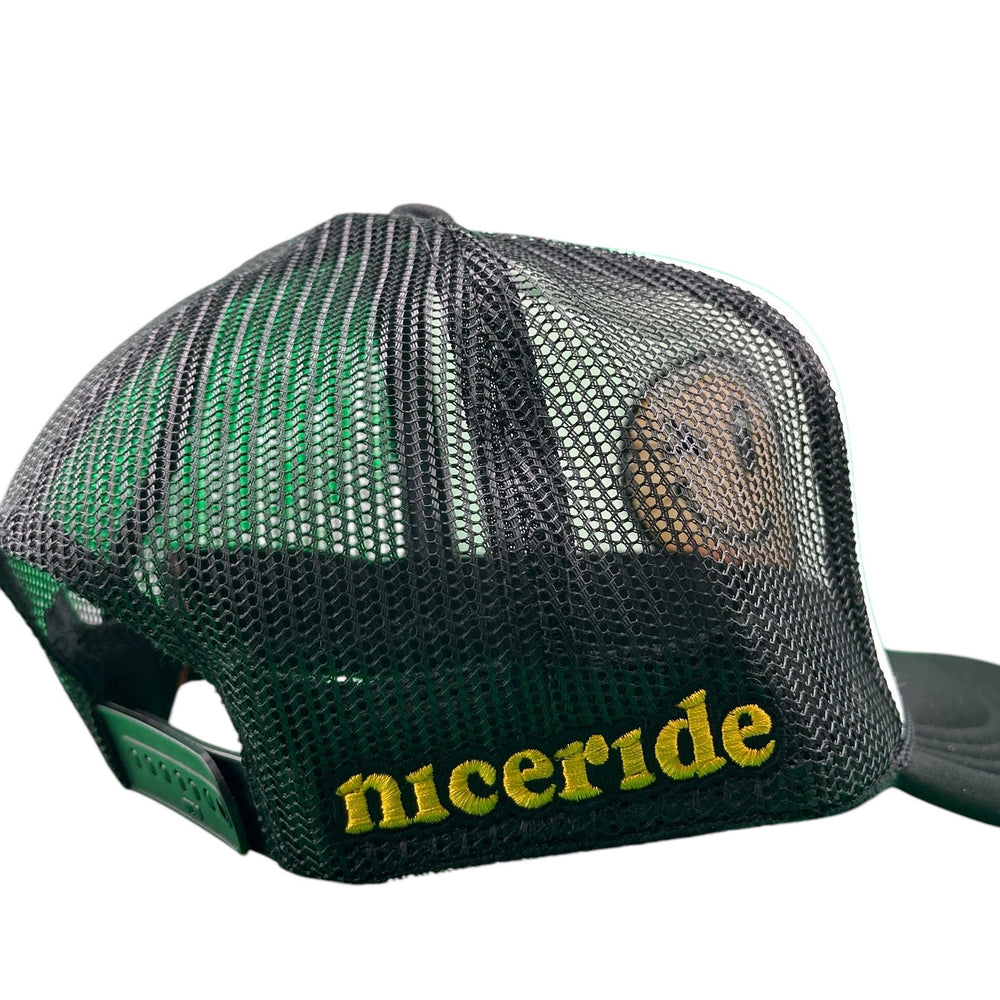 Back view of NICERIDE 'Wink' Foam Trucker Hat showcasing mesh design and adjustable strap.