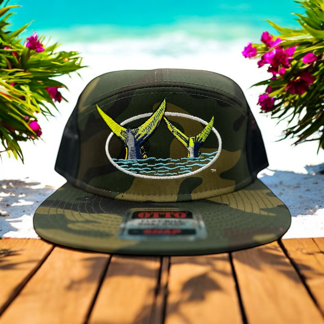 OTTO Snap 7 Panel Trucker Hat in Camo/Black featuring &