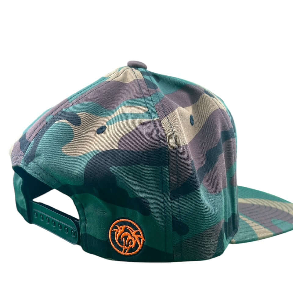 Back view of the NICERIDE Wild West 6089 Camo Snapback Hat featuring premium embroidery and camouflage design.