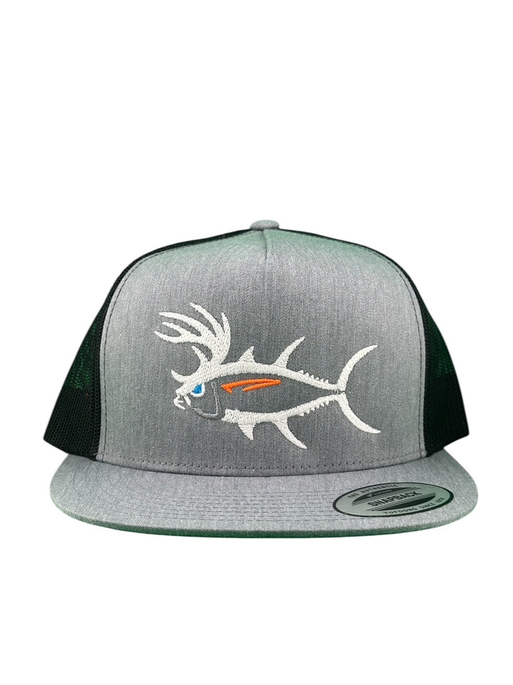 Buck-Eye unisex trucker hat with fish design, ideal fishing hat for men and women, featuring embroidered details.