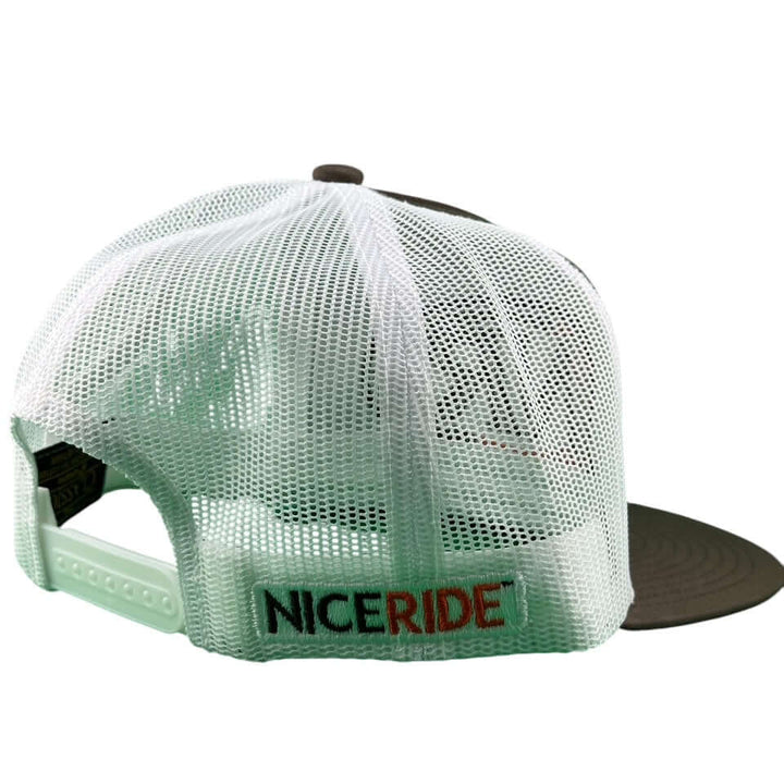 Back view of NICERIDE Float 6006 Trucker Hat showcasing mesh design and embroidered logo.