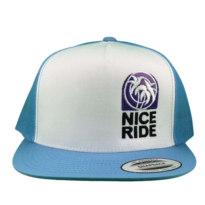NICERIDE Chalupa trucker hat in blue with logo, classic snapback style for everyday wear.