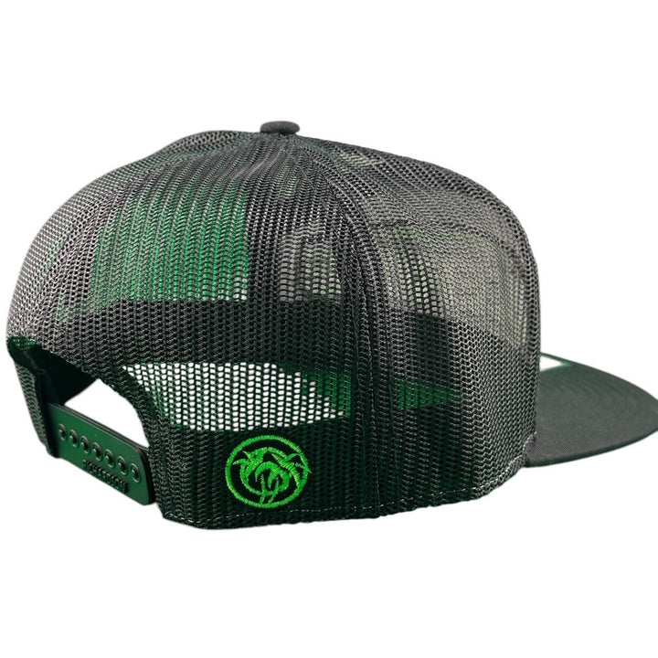 Back view of the "Saturn" Unisex 7 Panel Trucker Hat showing mesh design and NICERIDE logo.