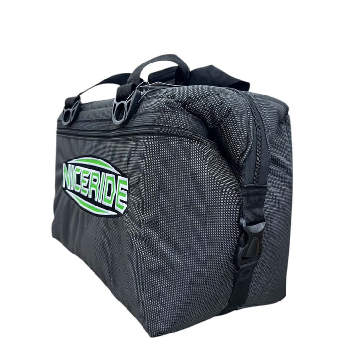 NICERIDE Saturn ballistic soft-sided AO cooler in black, featuring sturdy handles and logo embroidery.