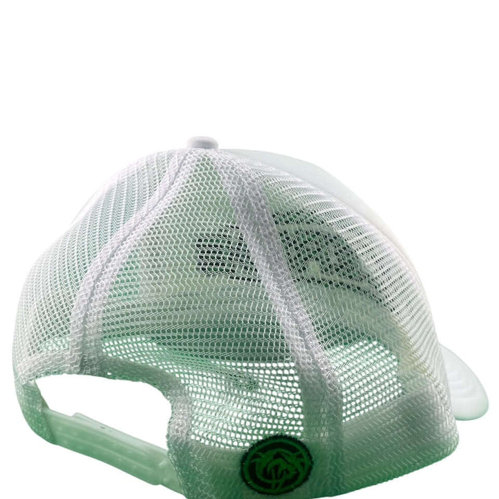 Back view of NICERIDE Saturn unisex adjustable foam trucker Hat showcasing breathable mesh design.