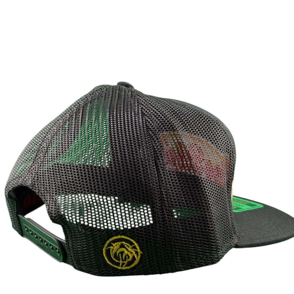 Back view of NICERIDE My Fav Otto seven-panel unisex adjustable snapback hat showcasing mesh design and snap closure.
