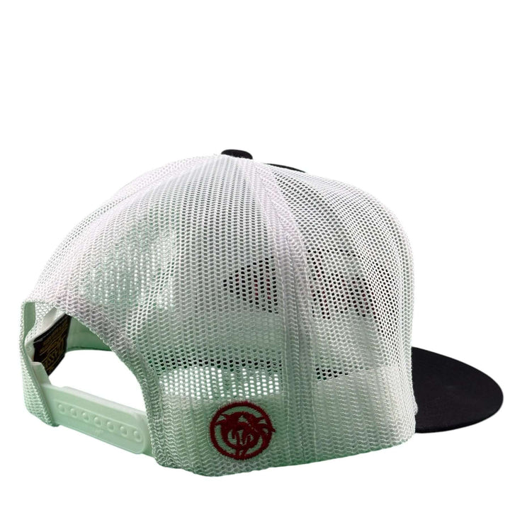 Back view of NICERIDE North Shore unisex adjustable trucker hat with a mesh design and black visor.