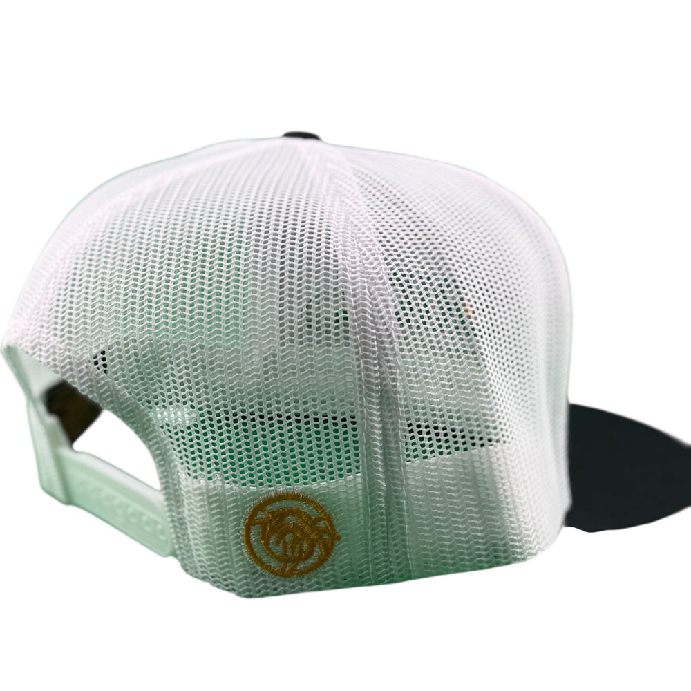 Back view of NICERIDE "Pull Start" unisex adjustable trucker hat showcasing mesh design and logo detail.