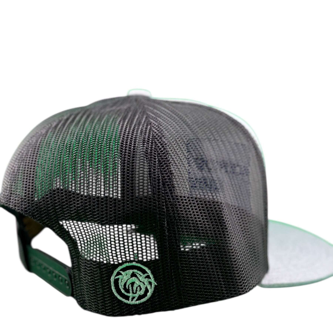 Back view of a NICERIDE "Swipe" unisex adjustable trucker hat showcasing the mesh design and logo.
