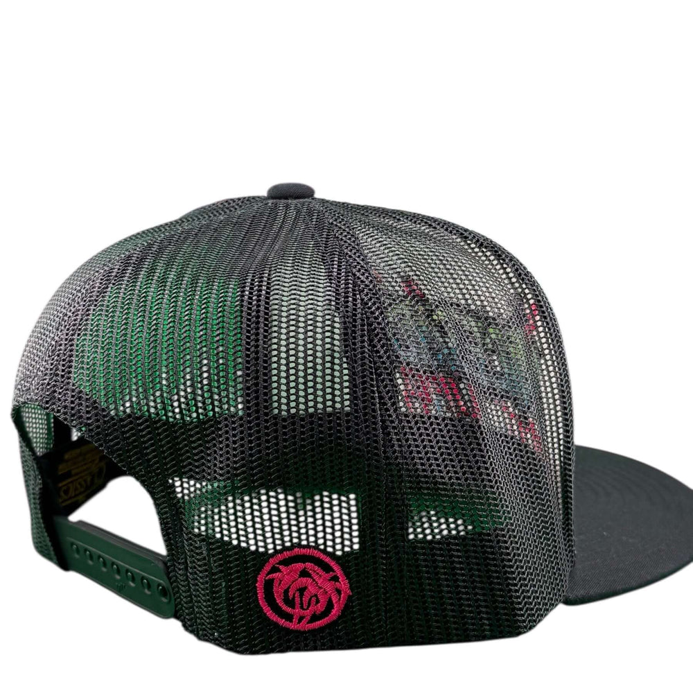Back view of the NICERIDE “Backstreet” unisex trucker hat showcasing the mesh design and logo.