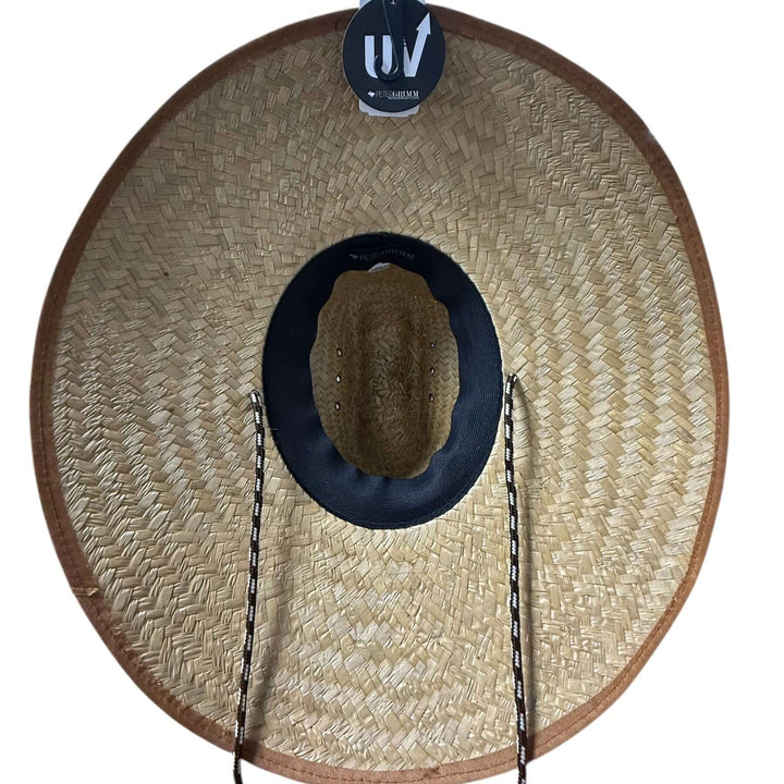 Top view of NICERIDE Windmill straw sun hat featuring a wide brim and UV protection collar.