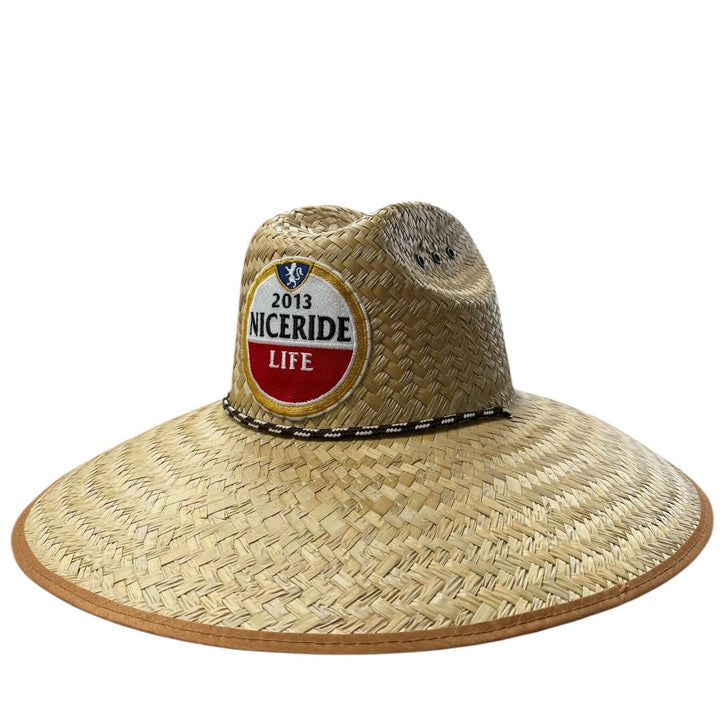 NICERIDE Windmill straw lifeguard hat with wide brim and logo, perfect for beach and outdoor activities