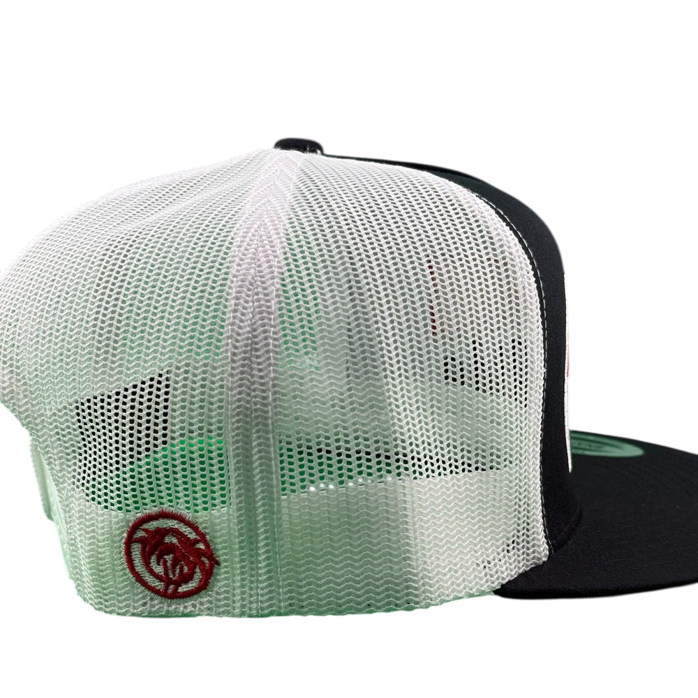 Back view of the NICERIDE "REDS" 6006 unisex adjustable trucker hat with mesh and embroidered logo.