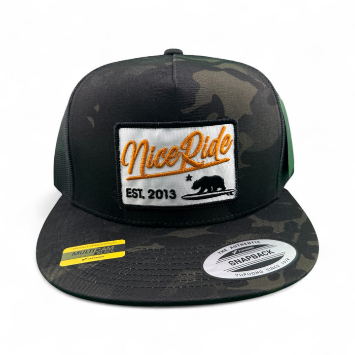 Big Sky unisex snapback trucker hat featuring stylish camouflage and Niceride logo.