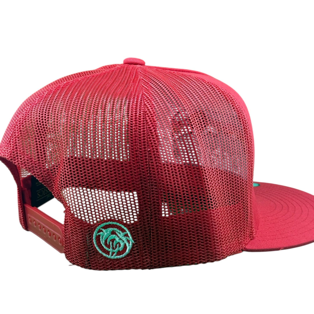 Back view of Niceride Glacier 6006 Unisex Hat, red mesh trucker style for outdoor enthusiasts.