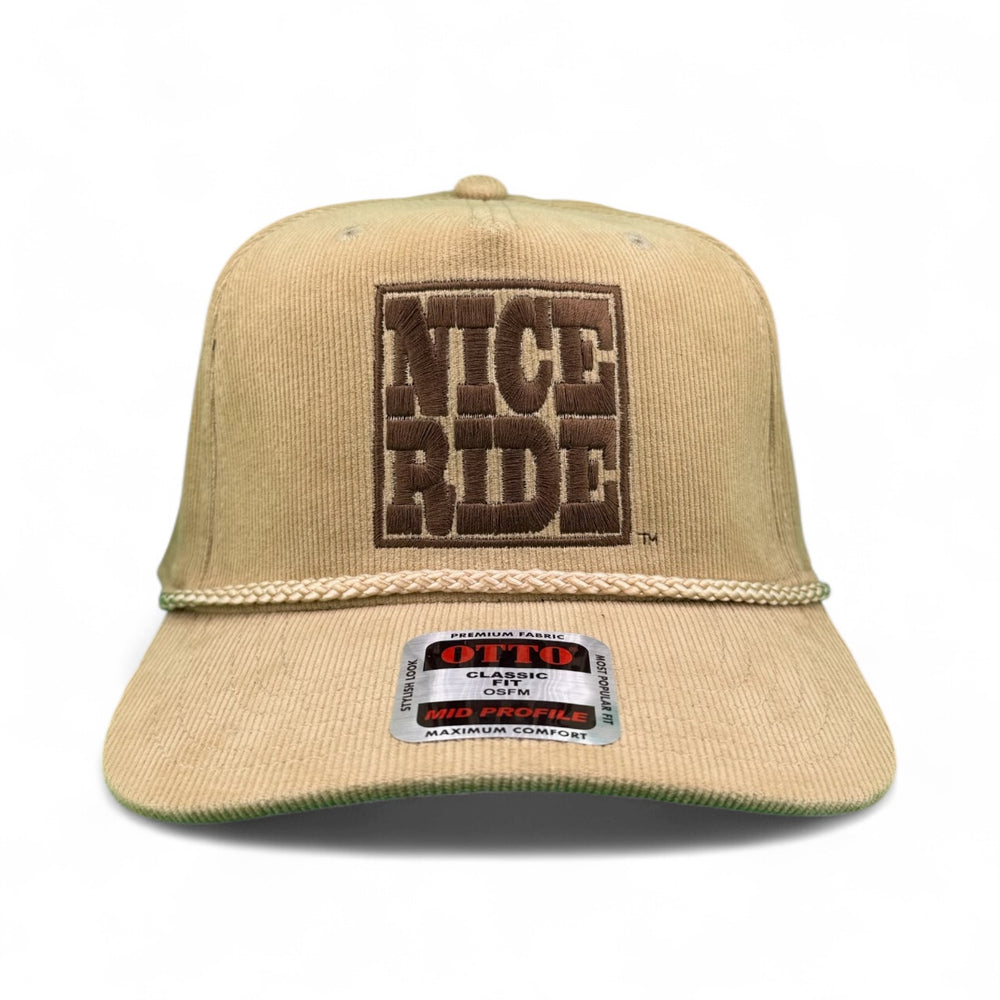 Niceride NR Trucker Corduroy OTTO CAP 5 Panel Snapback Baseball Cap in beige color with logo.