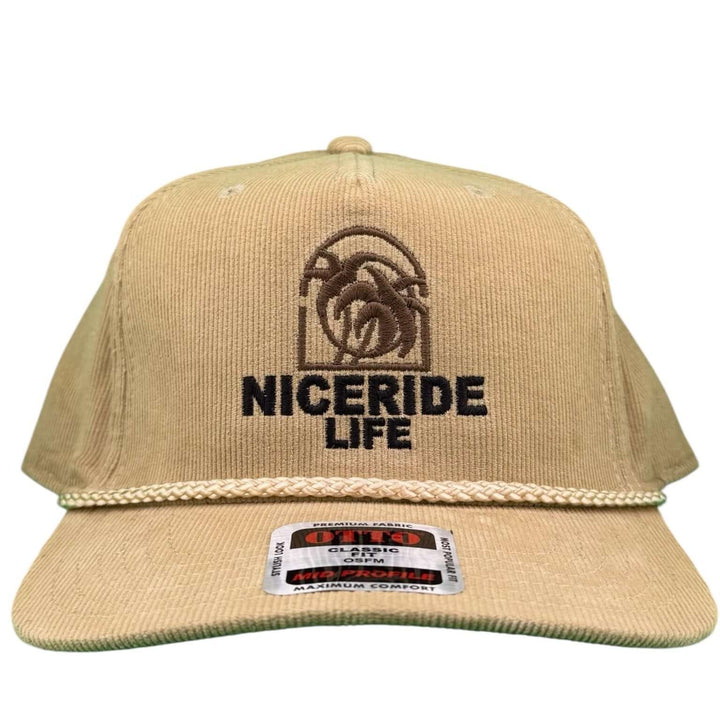 Chapel Corduroy OTTO CAP 5 Panel Mid Profile Snapback Baseball Cap with Niceride logo and braided detail.