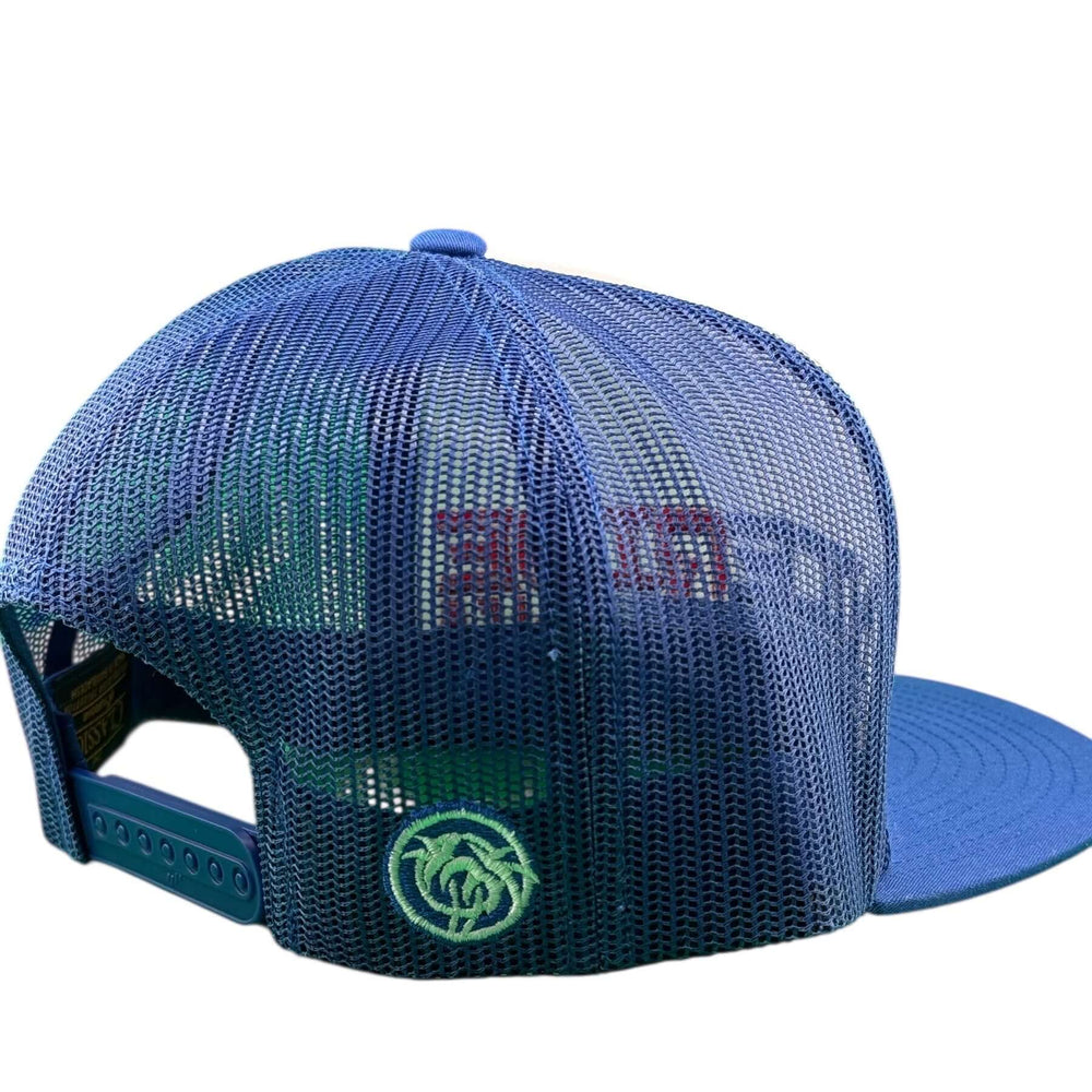 RedLine adjustable trucker hat showing back view with mesh material and snapback closure, perfect for outdoor style.