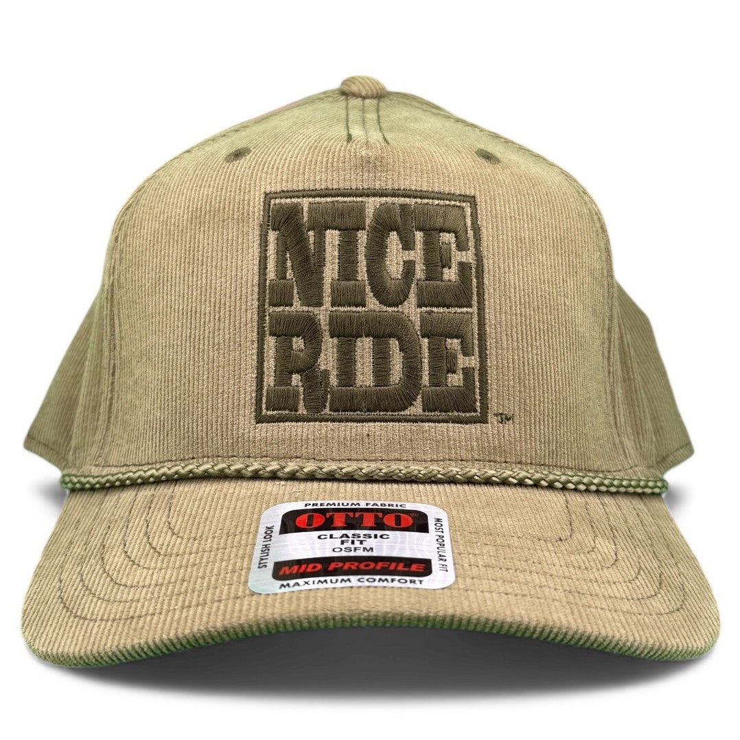 NR Trucker Corduroy Snapback Baseball Cap with NICE RIDE logo and mid profile design.
