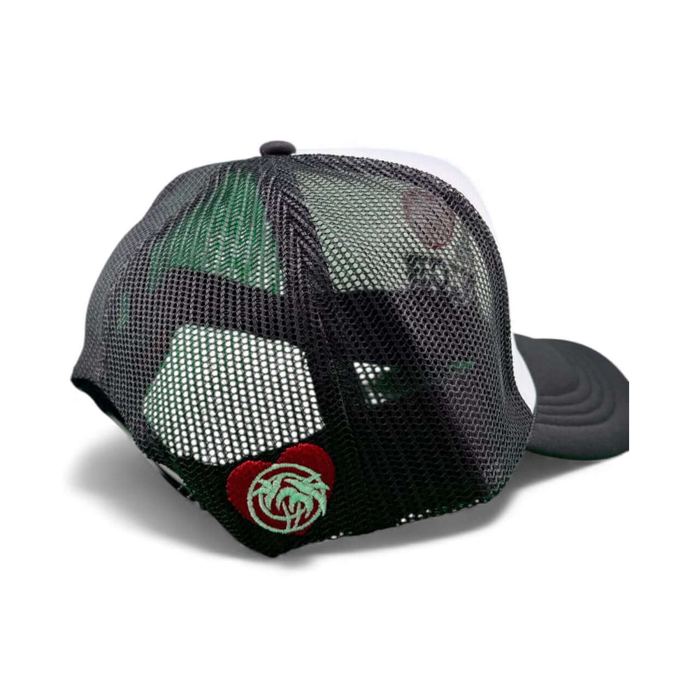 Back view of the NICERIDE 24 Hour unisex adjustable trucker hat featuring a mesh design and embroidered logo.