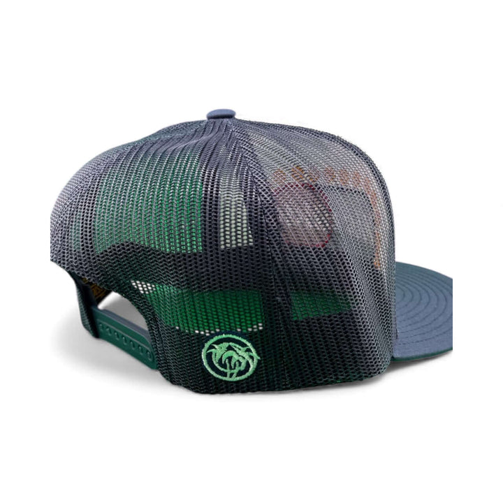 Back view of Sicle 6006 unisex adjustable trucker hat with mesh design and embroidered logo.