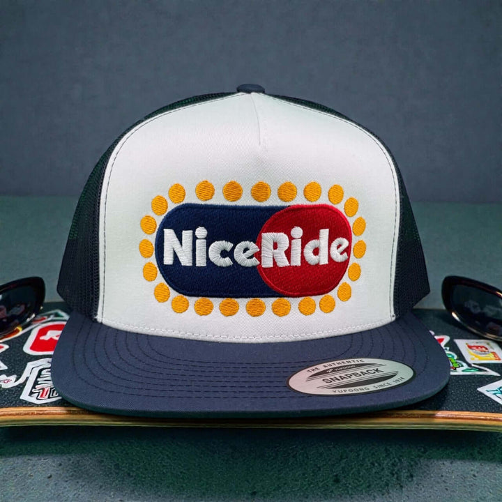NICERIDE "Cicle" 6006 Unisex Adjustable Trucker Hat showcasing the logo on a structured front panel.