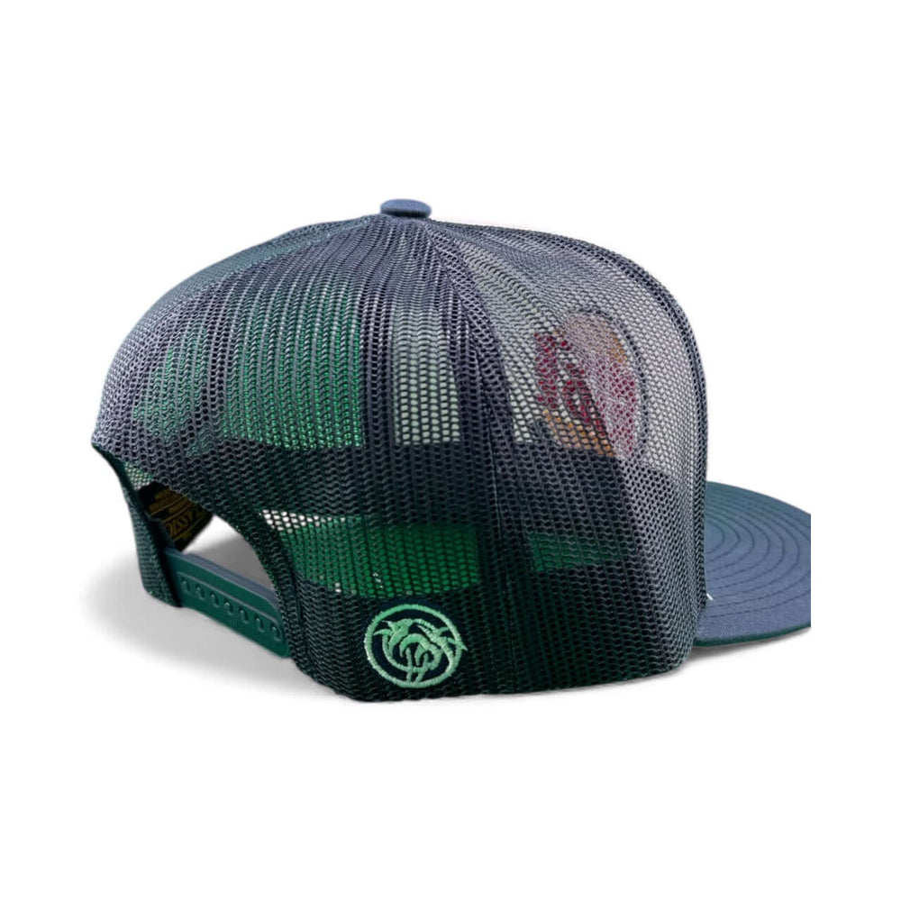 Back view of NICERIDE “KING” Unisex Adjustable Trucker Hat showcasing mesh and logo, perfect for casual wear.