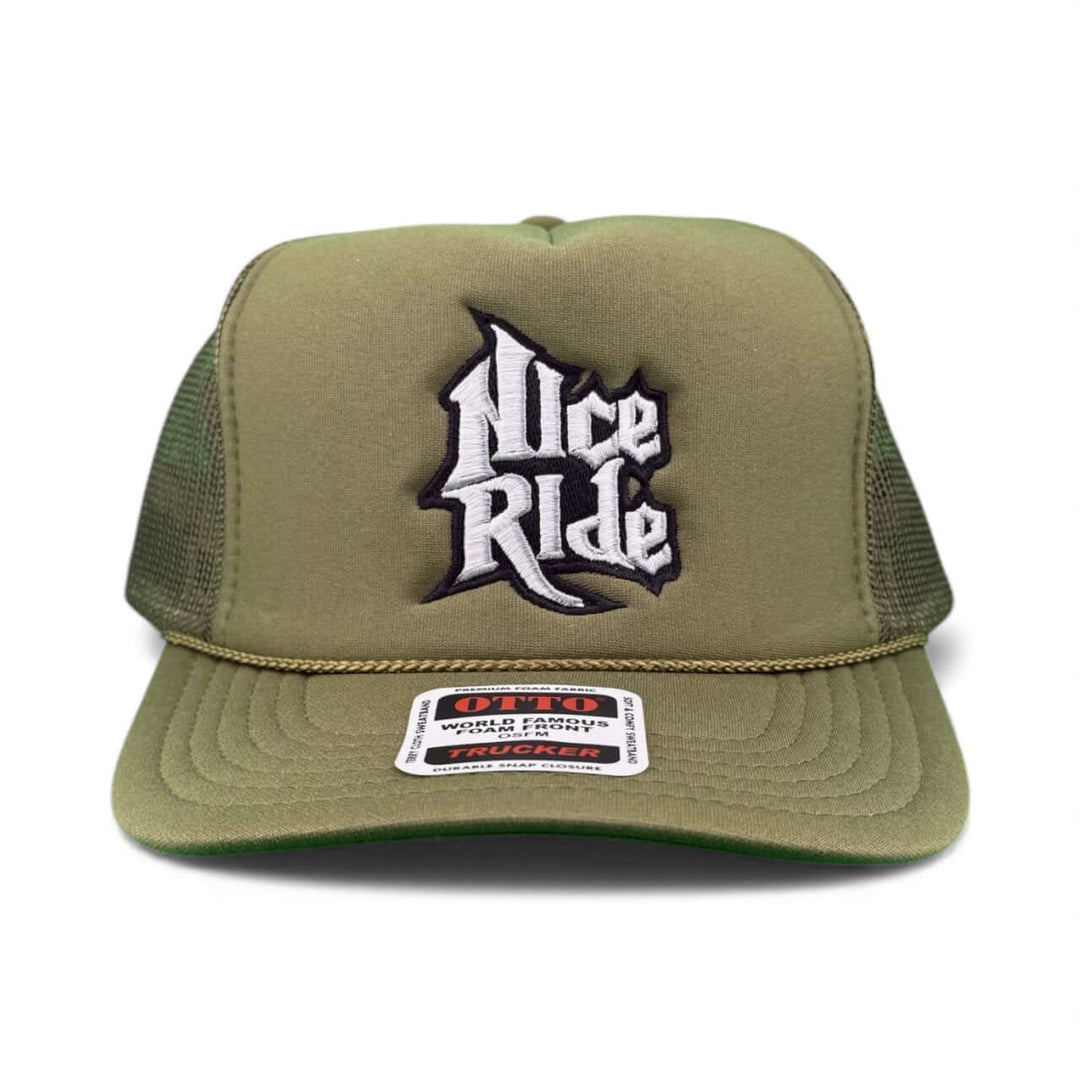 My Hero Otto Foam Trucker Hat featuring bold Nice Ride embroidery on structured front panel.