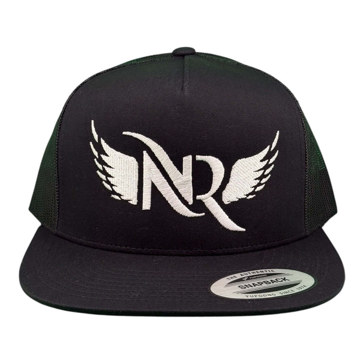 NICERIDE "SOARING" unisex adjustable trucker hat with winged NR logo embroidery on front panel.