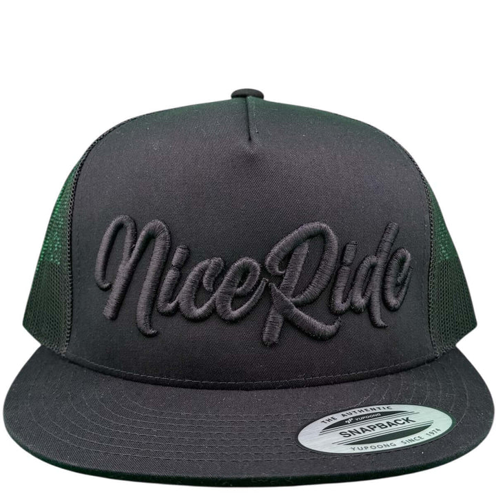 Signature 3D Black Puff Unisex Adjustable Trucker Hat featuring NICERIDE logo in black embroidery.