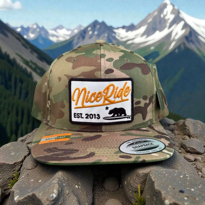 NICERIDE "Big Sky" 6089 unisex adjustable Multicam trucker hat with logo on front panel.