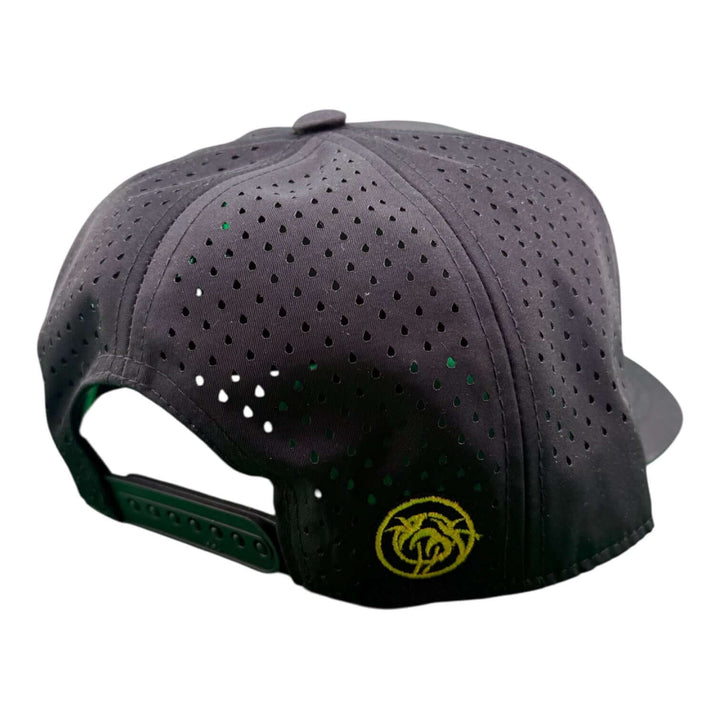 Back view of the NICERIDE "Glacier" Embroidered 5-Panel Performance Golf Trucker Cap showcasing its laser-cut mesh design.