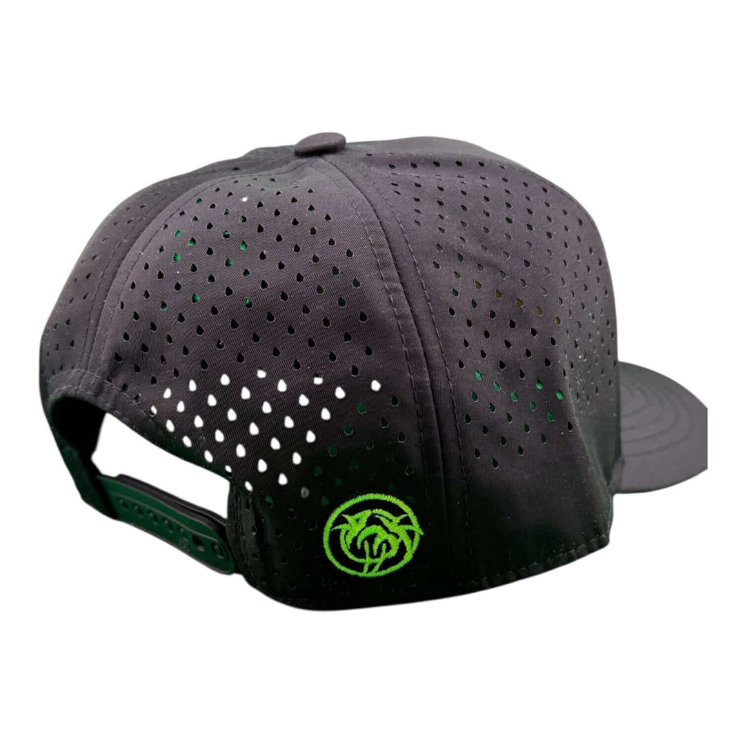Back view of the Americas Finest 5-Panel Performance Golf Trucker Cap featuring ventilation holes and logo.