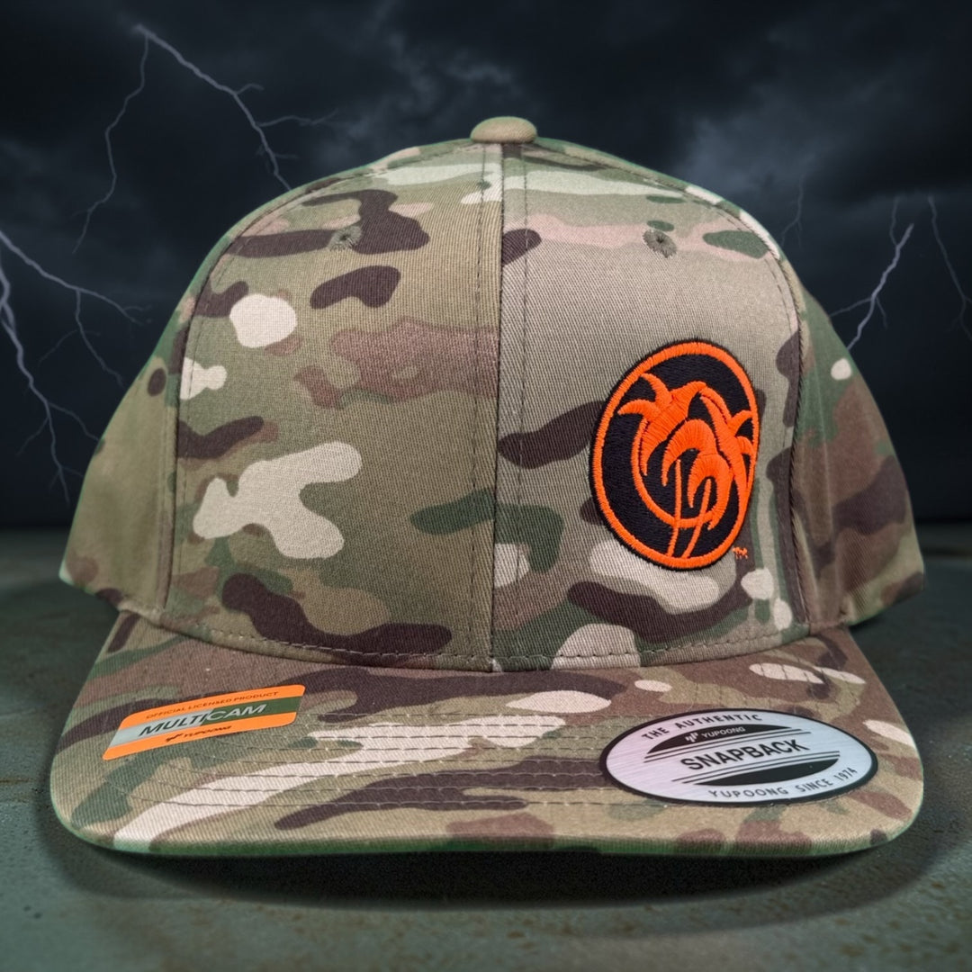 ROJO 6089 unisex adjustable Multicam trucker hat showcasing the embroidered logo, perfect for all-season style and comfort.