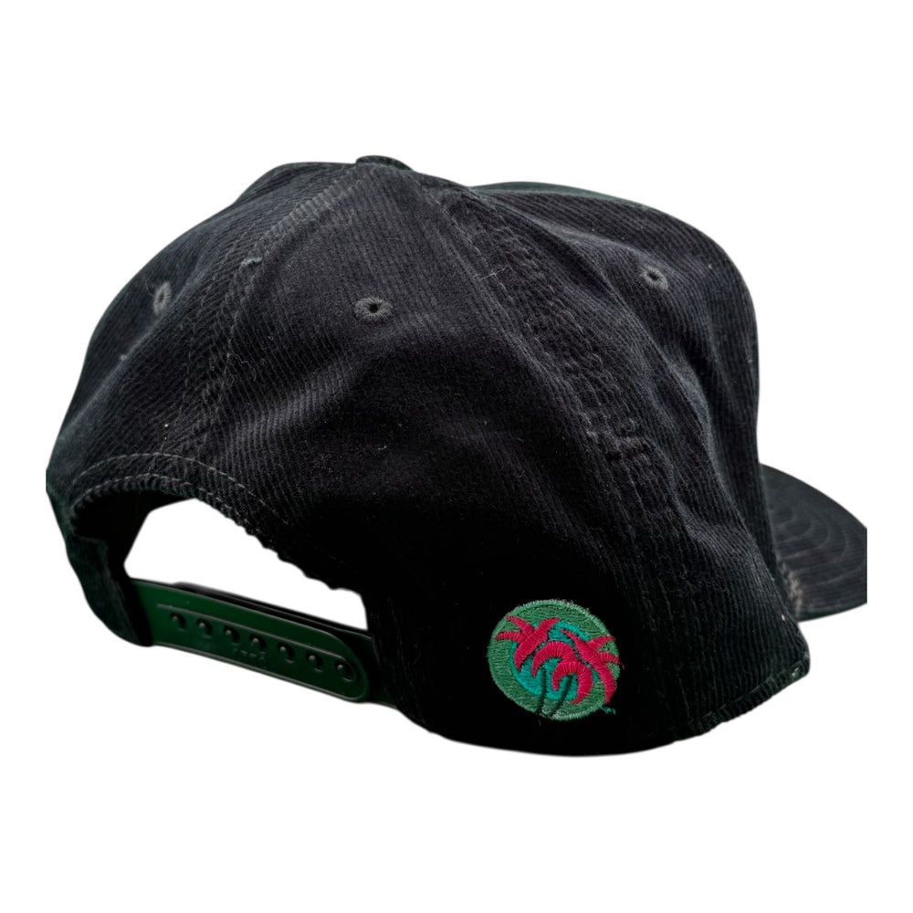 Back view of THE TUBE Corduroy OTTO CAP 5 Panel Snapback Baseball Cap featuring palm tree embroidery.