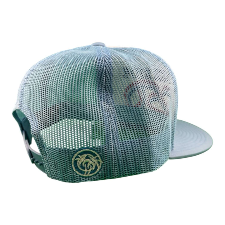 Unisex Adjustable Trucker Hat in green mesh, celebrating America’s 250th birthday with premium embroidery.