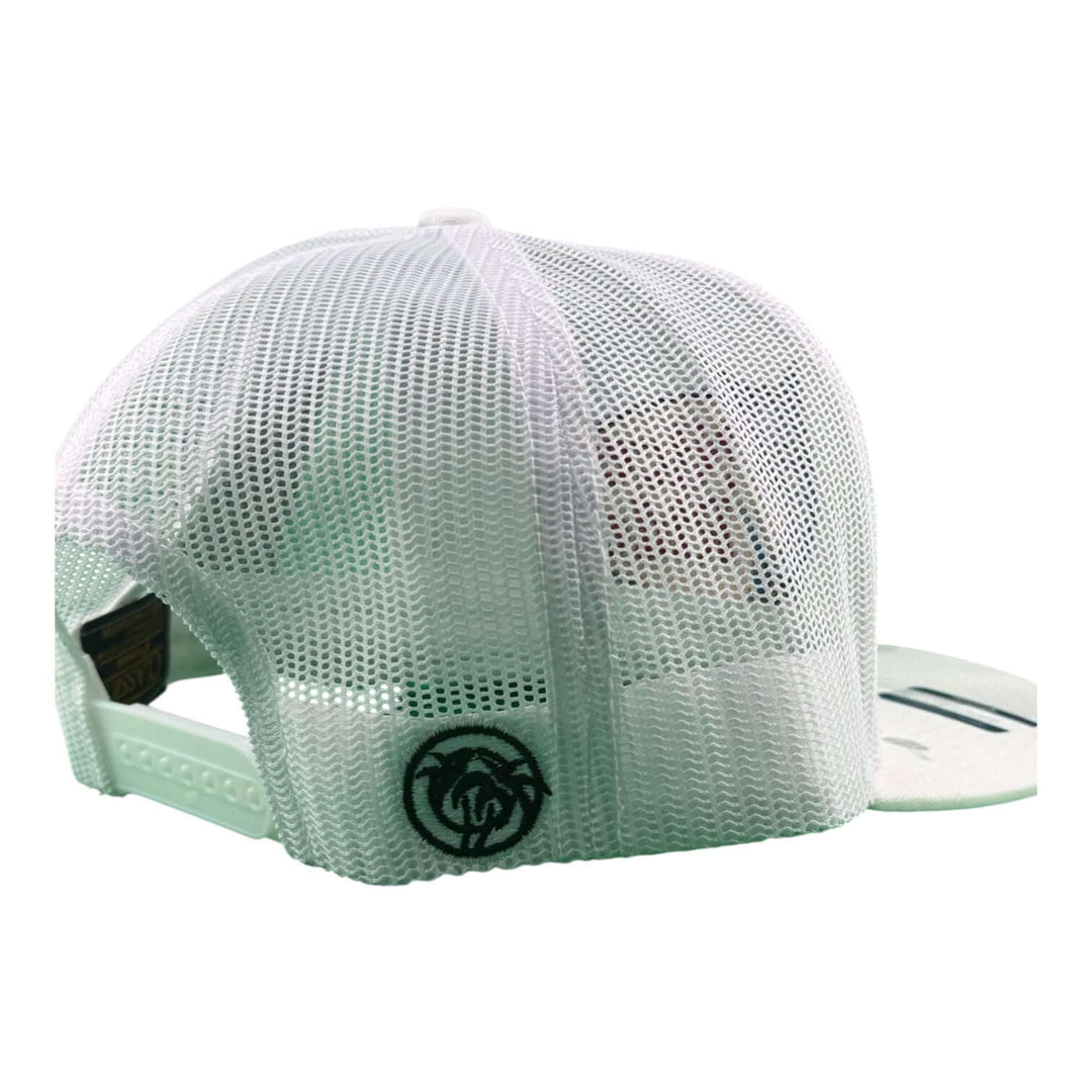 Back view of the NICERIDE Top Water unisex trucker hat showing mesh design and NICERIDE Palm logo.