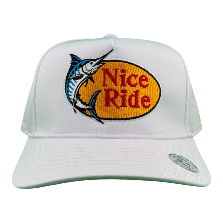 "Top Water" Embroidered 5-Panel Performance Golf Trucker Cap – Waterproof A-Frame Snapback with Laser-Cut Mesh Back