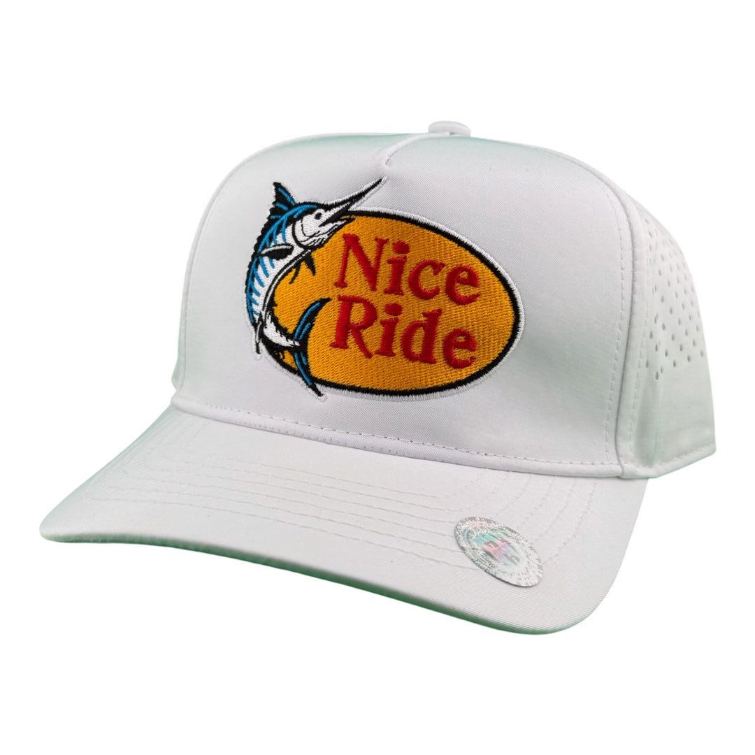 "Top Water" Embroidered 5-Panel Performance Golf Trucker Cap – Waterproof A-Frame Snapback with Laser-Cut Mesh Back