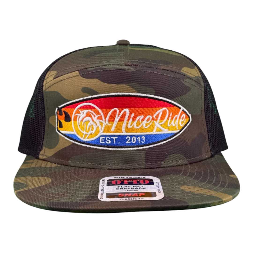 NICERIDE "Dukes" Embroidered 7-Panel Trucker Hat – Snapback Cap with Premium Embroidered Front &amp; Signature Palm Logo