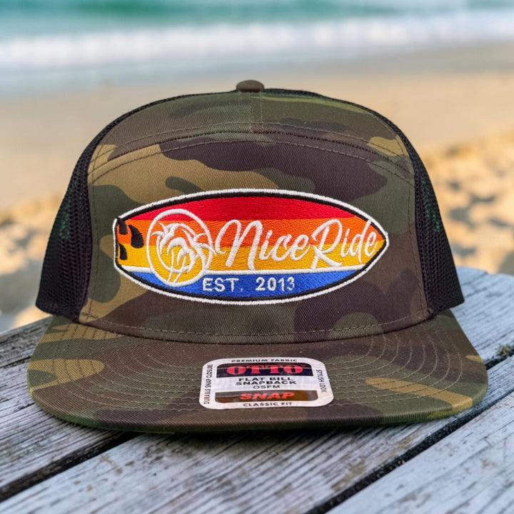 NICERIDE "Dukes" Embroidered 7-Panel Trucker Hat – Snapback Cap with Premium Embroidered Front &amp; Signature Palm Logo