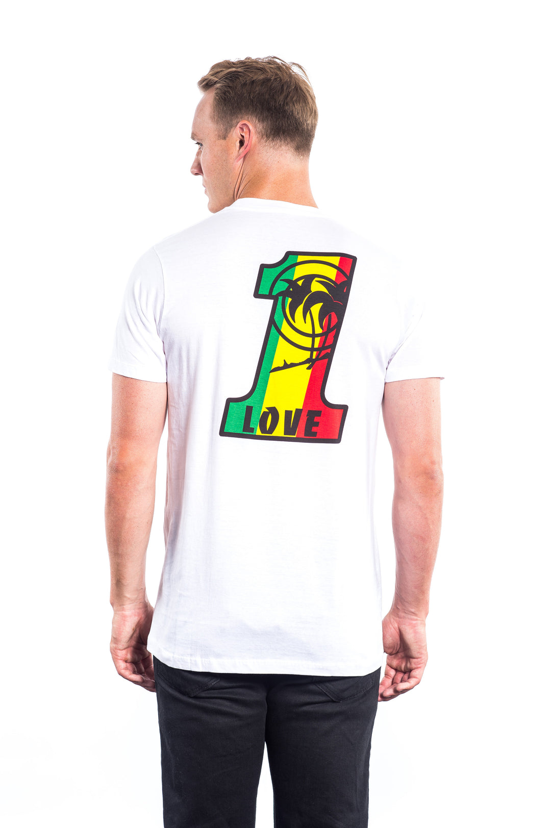 Man wearing 1 LOVE white Hanes men&