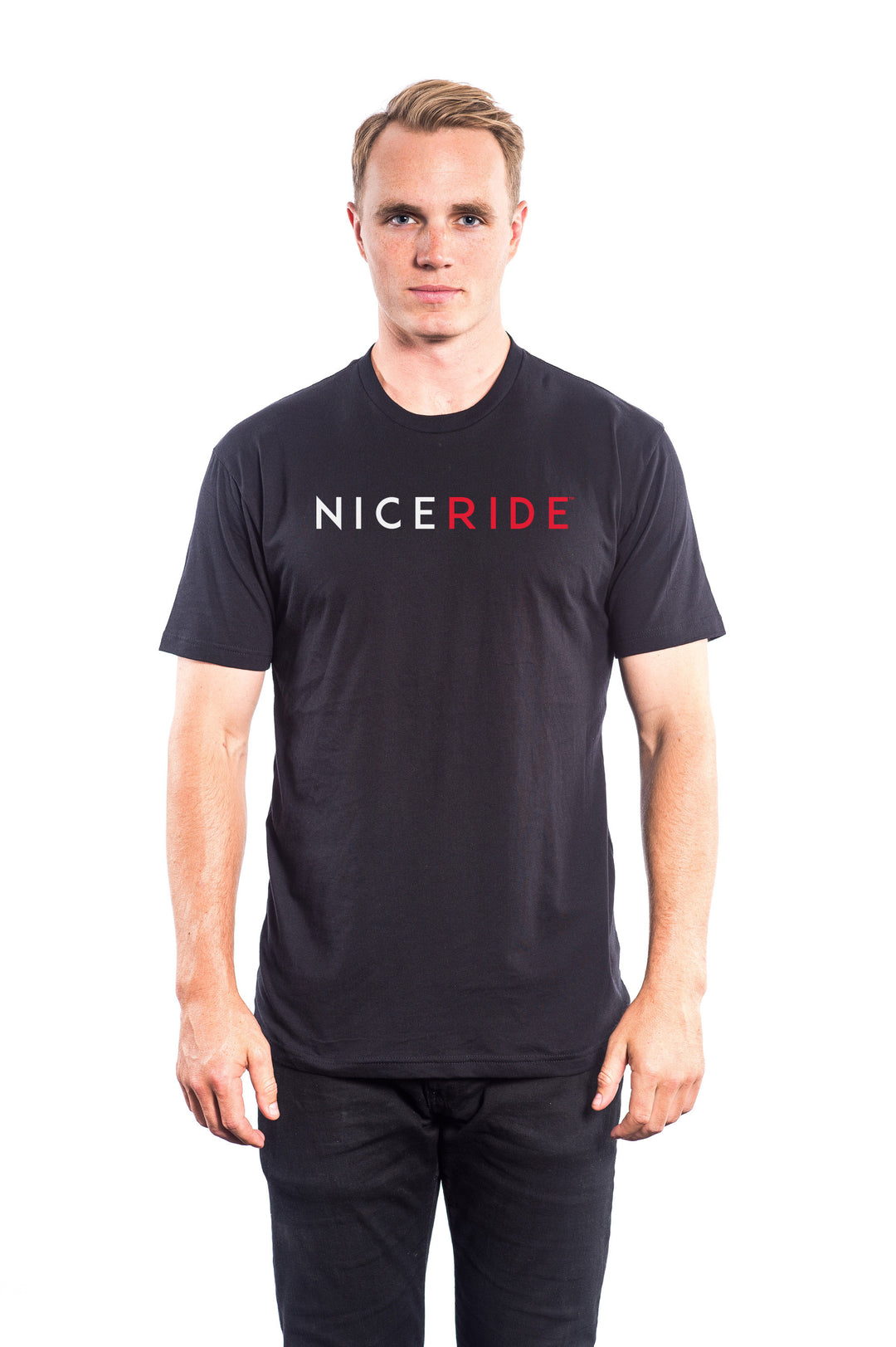 Essential shirt featuring the NICERIDE logo on the front, black cotton blend short sleeve design for men.